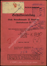 Akte 56. Geschäftseinteilung des Stellv. Generalkommandos des III. Armeekorps (Wehrkreiskommando III) – Stand 1.4.1943