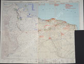 Akte 933.  Unterlagen der OKH-Abteilung Fremde Heere West: Karte zur Dislokation britischer und anderer alliierter Einheiten sowie von Wehrmachtstruppen in Libyen – Stand 26.1.1943, M 1:500.000. 