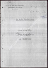 Дело 56.  	  Обзорный материал германской комиссии по перемирию в Висбадене от 15 ноября 1940 г. по организации, боевому и численному составу и вооружению французской армии на территории  метрополии в переходный  период.