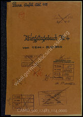Akte 114. Unterlagen der Ia-Abteilung der Panzer-Aufklärungsabteilung 115 der 15. Panzergrenadierdivision: KTB Nr. 4 der Panzer-Aufklärungsabteilung 115, 1.9.-31.12.1944...