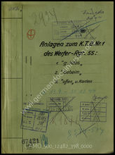 Akte 398.  Unterlagen der Ia-Abteilung des Werferregiments 55: Anlagen zu KTB Nr. 1 des Werferregiments 55 – Einsatzbefehle für die Werferbrigade 15 u.a.