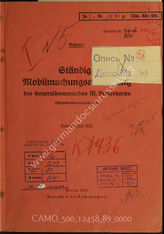 Akte 89: Unterlagen der Ic-Abteilung des Landwehr-Kommandeurs Berlin: Ständige Mobilmachungsanweisung des Generalkommandos des III. Armeekorps (Wehrkreiskommando III), einschließlich Ergänzungen