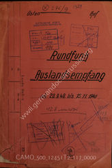Akte 117: Unterlagen des Generalstabschefs der Heeresgruppe Mitte: Heeres-Nachrichten-Regiment 537 – Rundfunk Auslandsempfang – Osten, 20.9.1940-15.11.1940